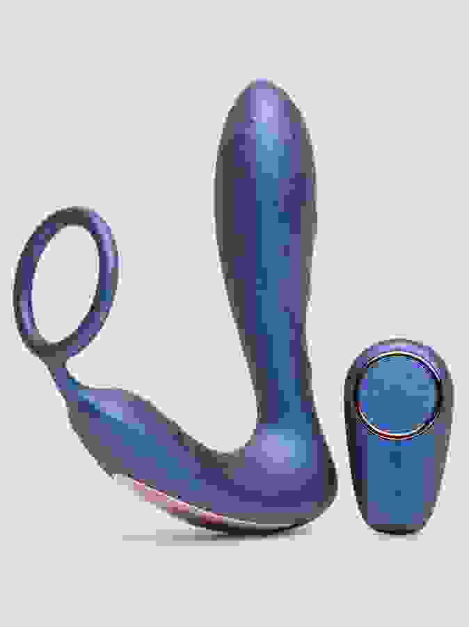 Hueman Black Hole Galactic Silicone Remote Control Cock Ring Butt Plug, Purple, hi-res